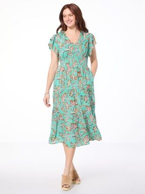 Democracy Teal and Orange Floral Maxi Dress